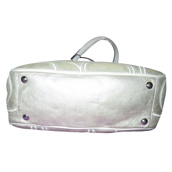 Coach 2005 Silver Leather Pierced Studded Signature Gallery Tote Brown Wristlet - Picture 7 of 12